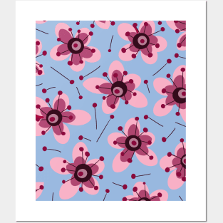 Beautiful Sakura Cherry Blossom Pattern Posters and Art